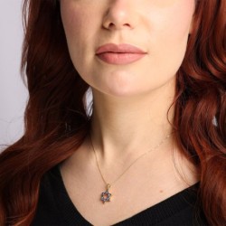 14K Gold Blue Enamel Star of David Diamond Pendant Necklace - Choice o