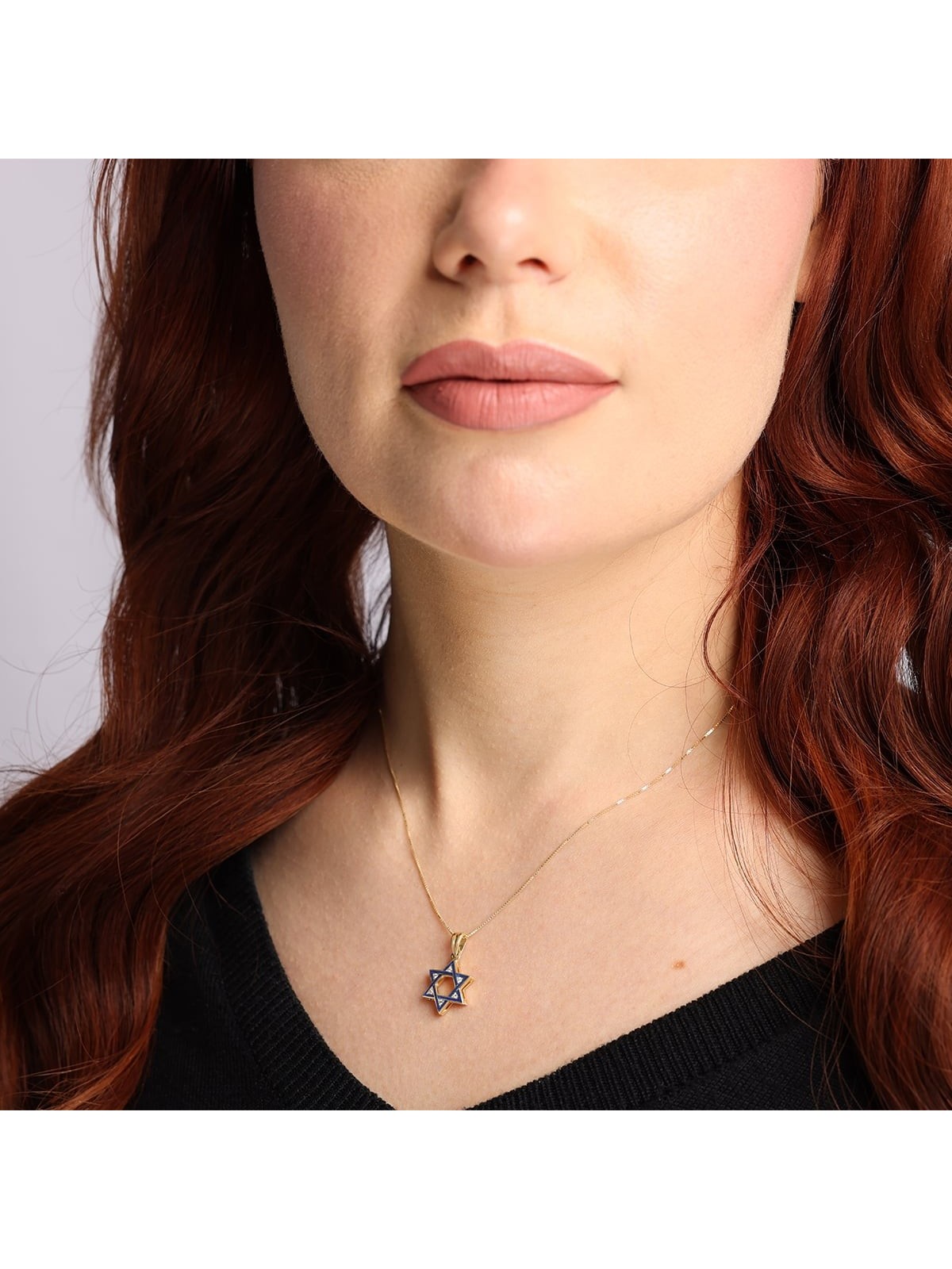 Collier pendentif diamant étoile de David en émail bleu or 14 carats - Choix o