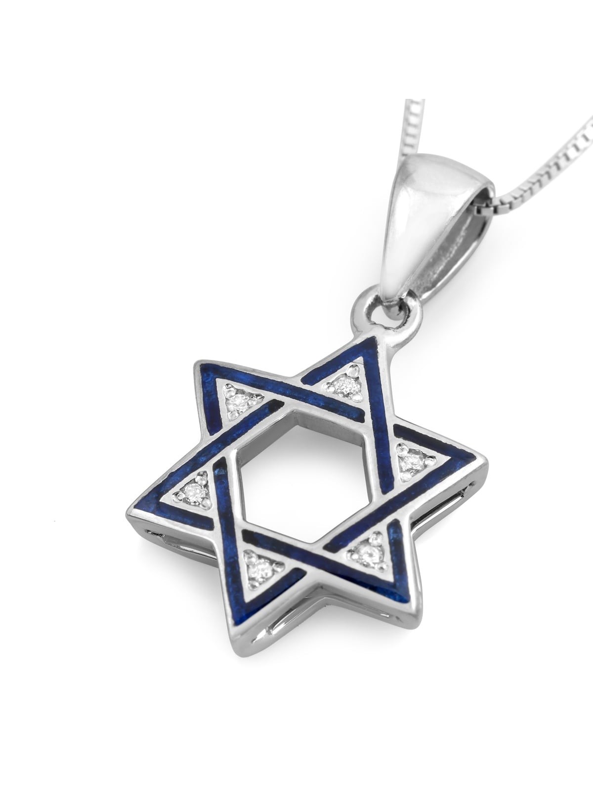 Collier pendentif diamant étoile de David en émail bleu or 14 carats - Choix o