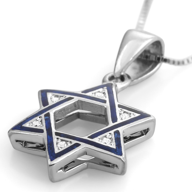 שרשרת תליון יהלום מגן דוד זהב כחול 14K - בחירה o