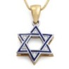 14K Gold Blue Enamel Star of David Diamond Pendant Necklace - Choice o