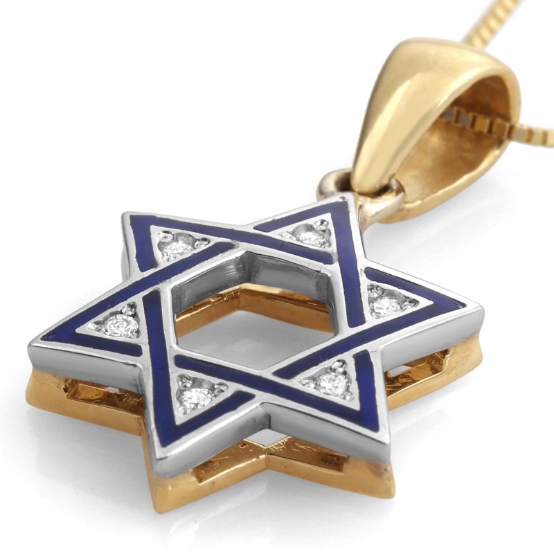 שרשרת תליון יהלום מגן דוד זהב כחול 14K - בחירה o