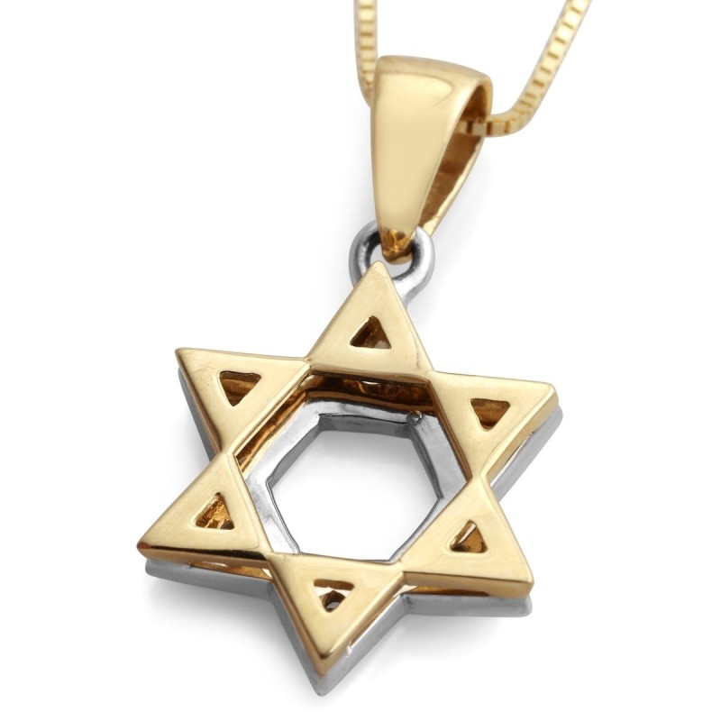 Collier pendentif diamant étoile de David en émail bleu or 14 carats - Choix o