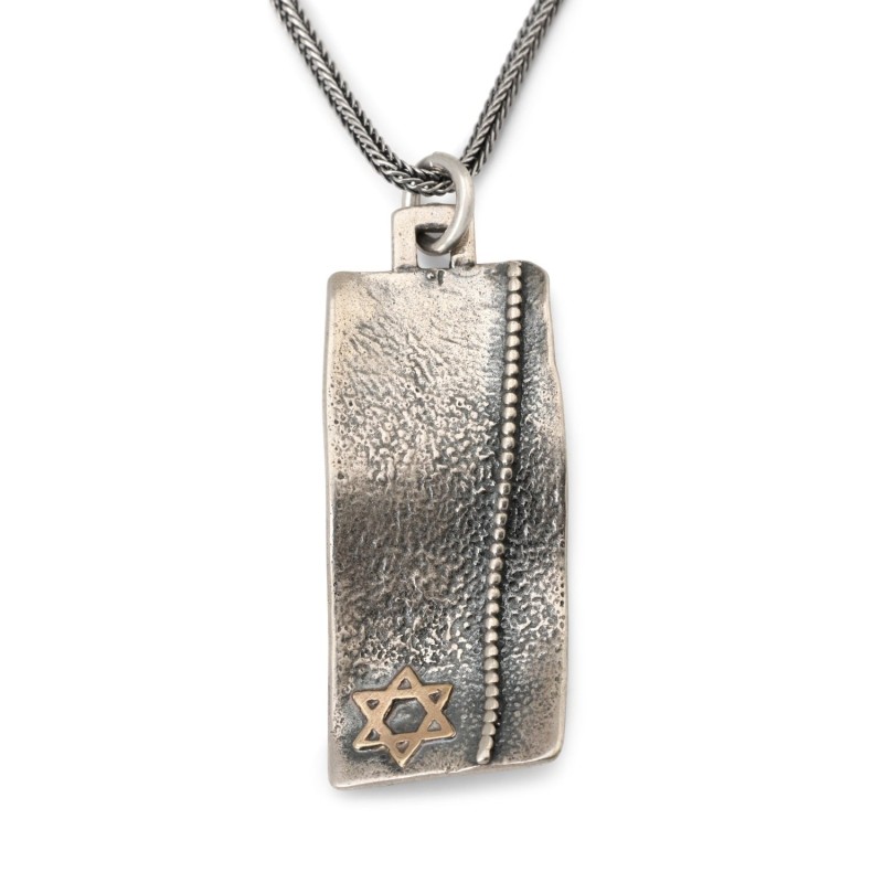Pendentif étoile de David ondulé en argent et or pour homme