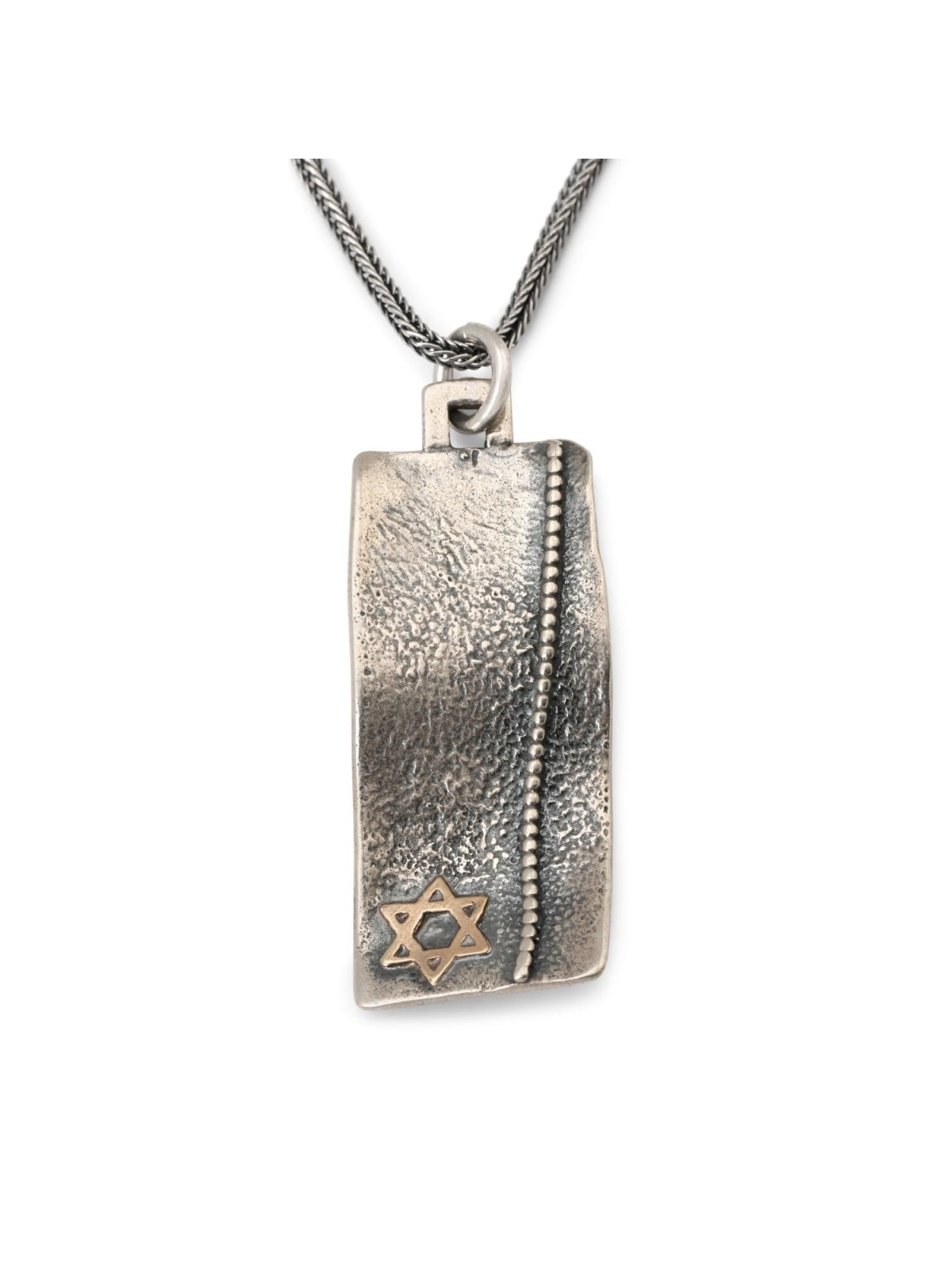 Pendentif étoile de David ondulé en argent et or pour homme