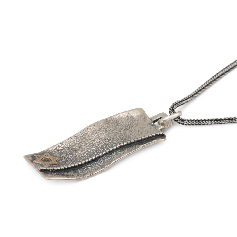 Pendentif étoile de David ondulé en argent et or pour homme
