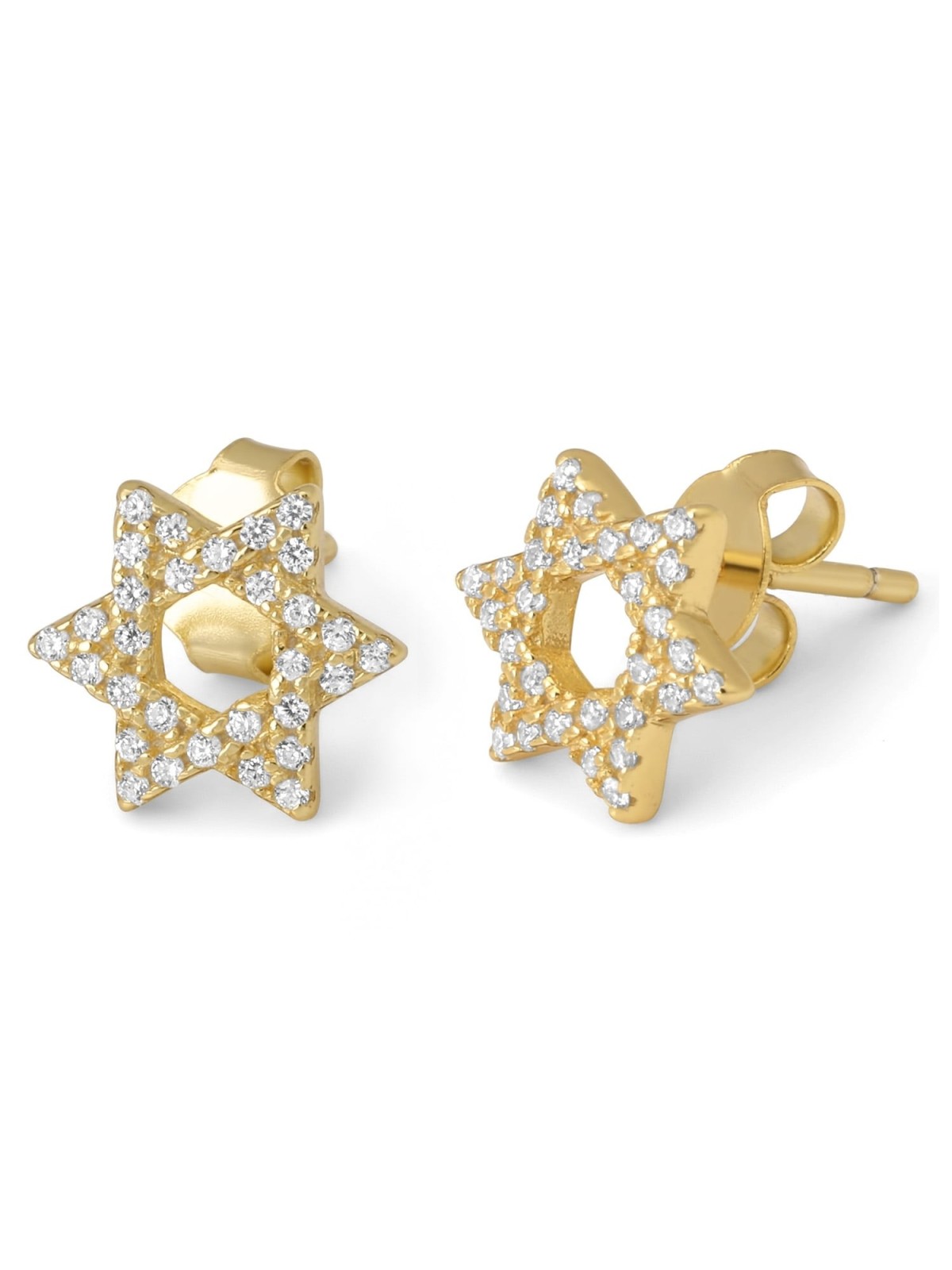 Boucles d'oreilles à tige étoile de David en argent sterling plaqué or avec zircon St