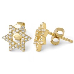 Gold Plated Sterling Silver Star of David Stud Earrings with Zircon St