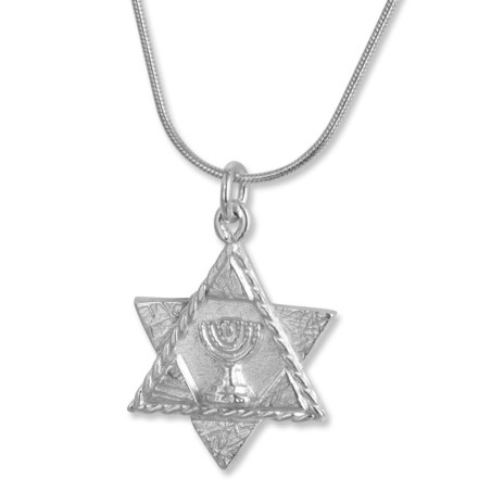 Sterling Silver Star of David Pendant Necklace with Textured Points an