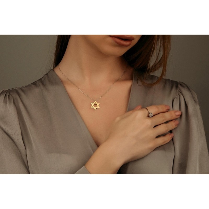 Collier pendentif étoile de David en or 14 carats de luxe (choix de couleurs)