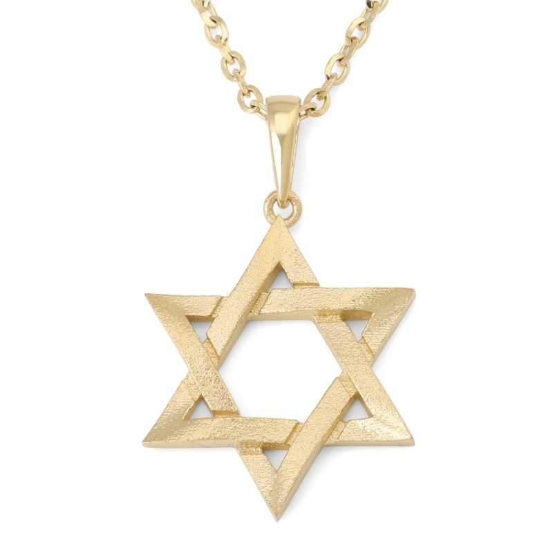 Pendentif unisexe en or 14 carats avec étoile de David audacieuse avec finition brute - Jaune