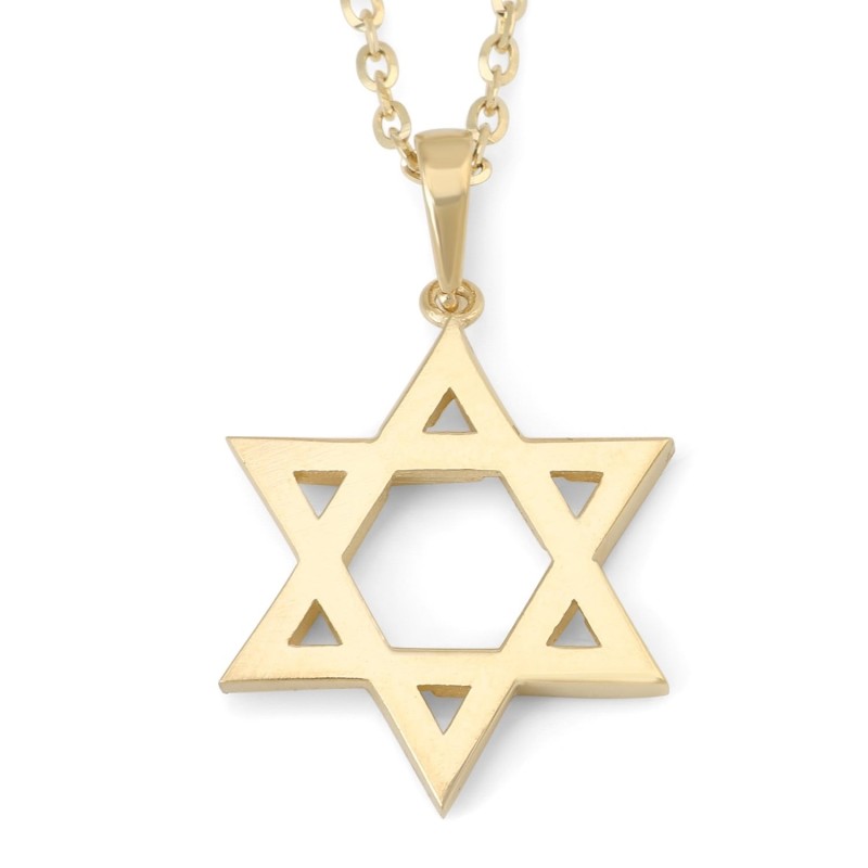 תליון מגן דוד מודגש זהב 14K לשני המינים עם גימור מחוספס - צהוב