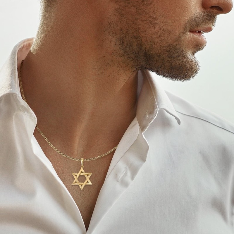 תליון מגן דוד מודגש זהב 14K לשני המינים עם גימור מחוספס - צהוב