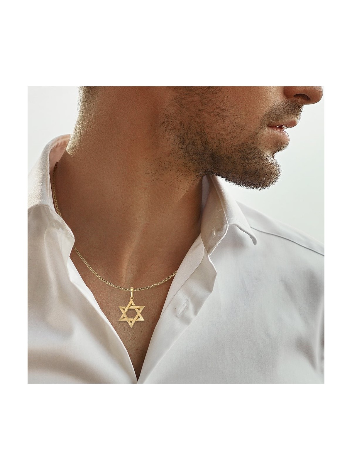 תליון מגן דוד מודגש זהב 14K לשני המינים עם גימור מחוספס - צהוב