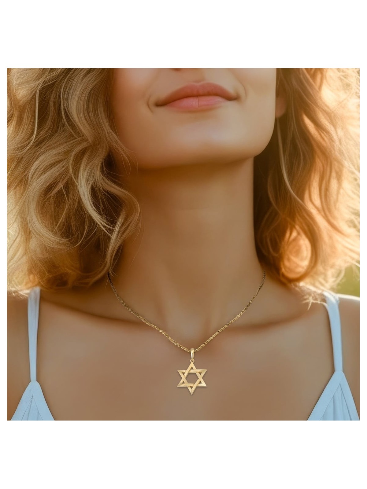 תליון מגן דוד מודגש זהב 14K לשני המינים עם גימור מחוספס - צהוב