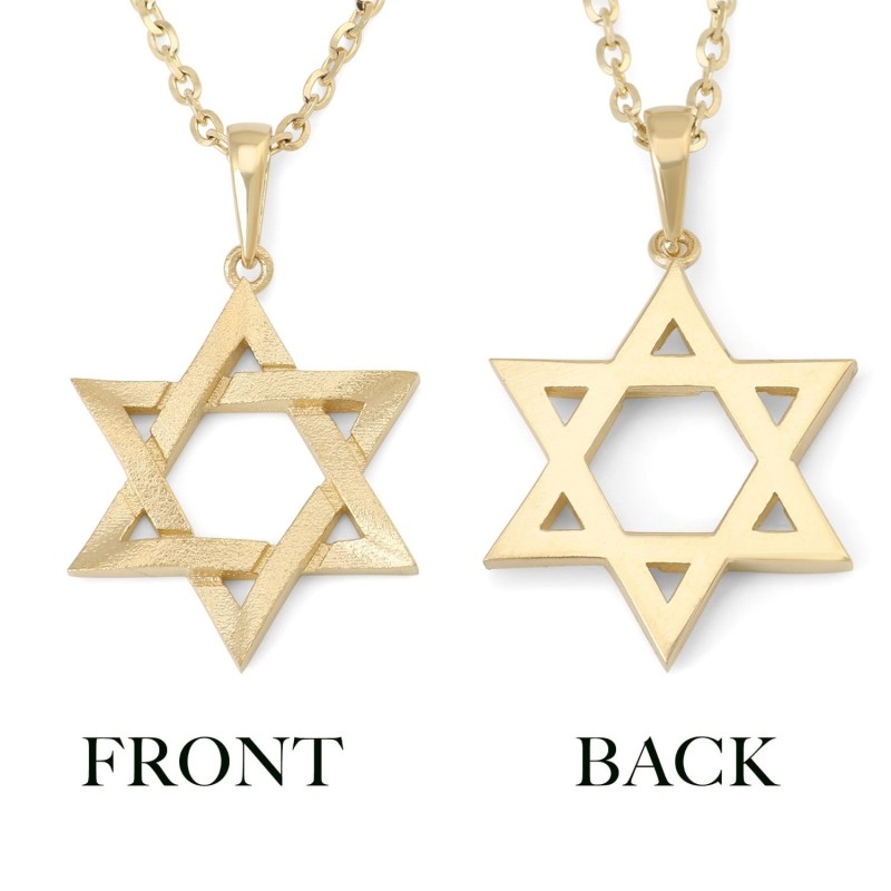 תליון מגן דוד מודגש זהב 14K לשני המינים עם גימור מחוספס - צהוב