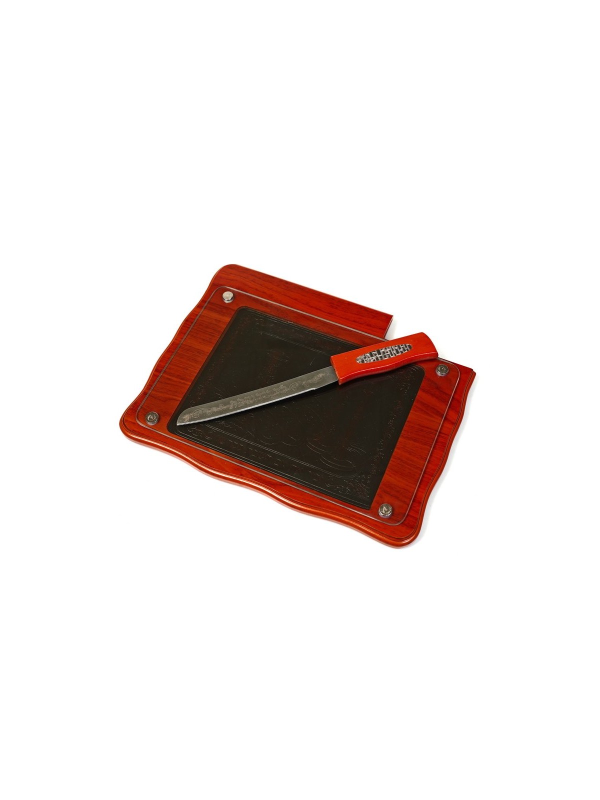 Cherry Wood and Leather Challah Board with Knife | Challah Boards