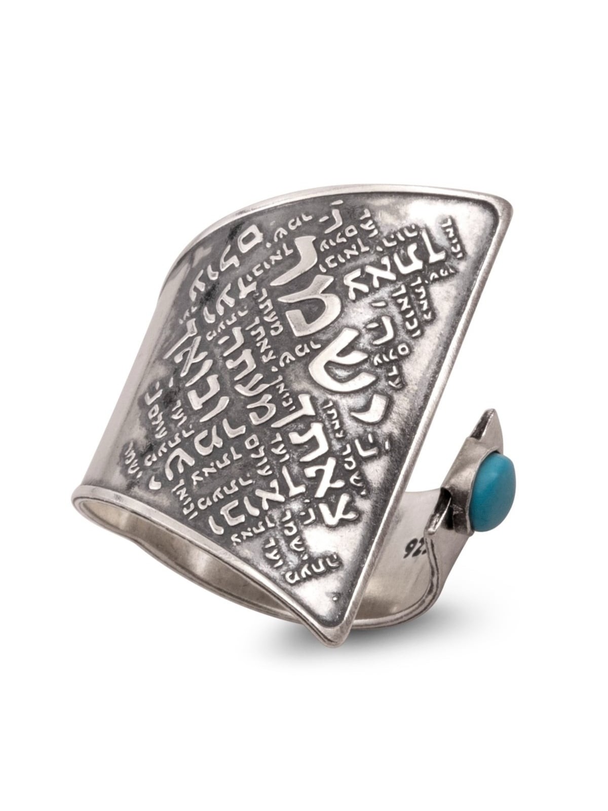 Blackened 925 Sterling Silver and Turquoise Stone Adjustable Ring - Tr
