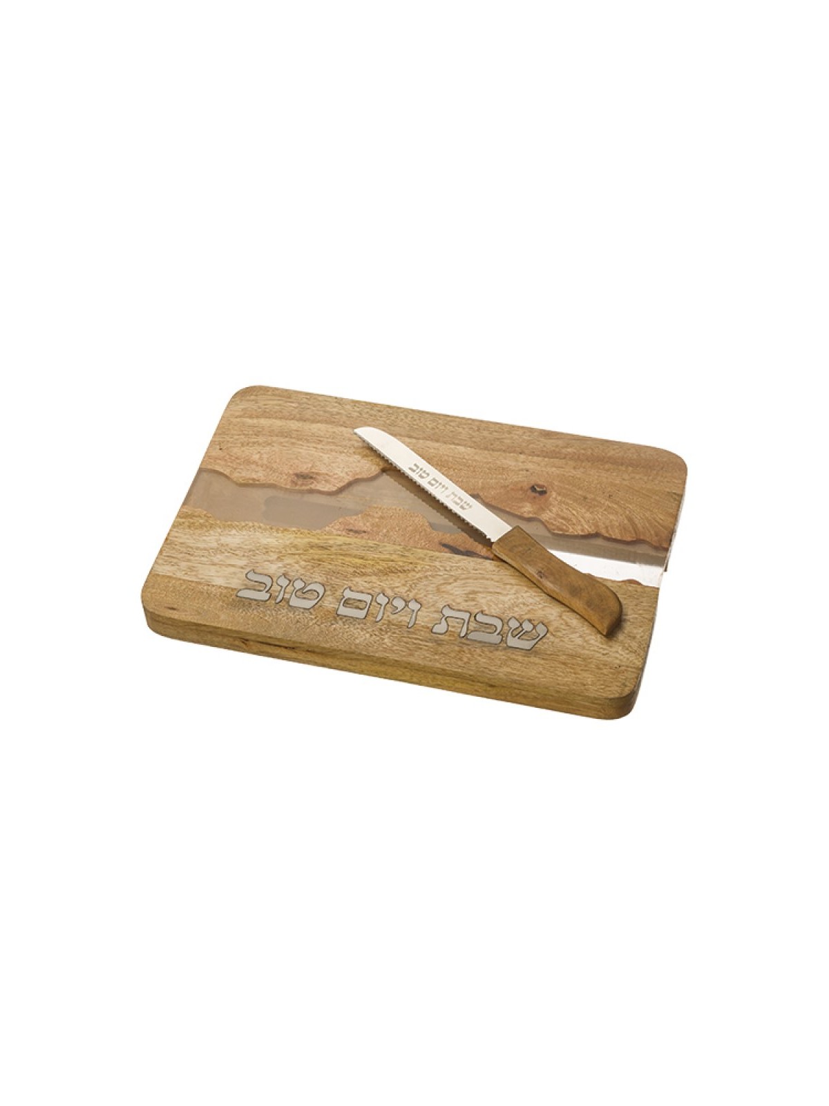 Raised Wood Challah Board with Light Gray Epoxy Cu... | Challah Boards