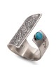 Bague Ajustable en Argent Massif 925 Noirci et Pierre Turquoise - Tr