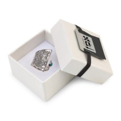 Blackened 925 Sterling Silver and Turquoise Stone Adjustable Ring - Tr