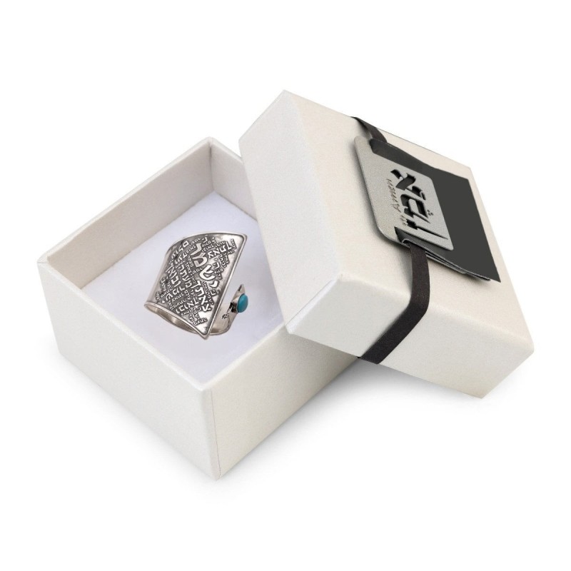Bague Ajustable en Argent Massif 925 Noirci et Pierre Turquoise - Tr