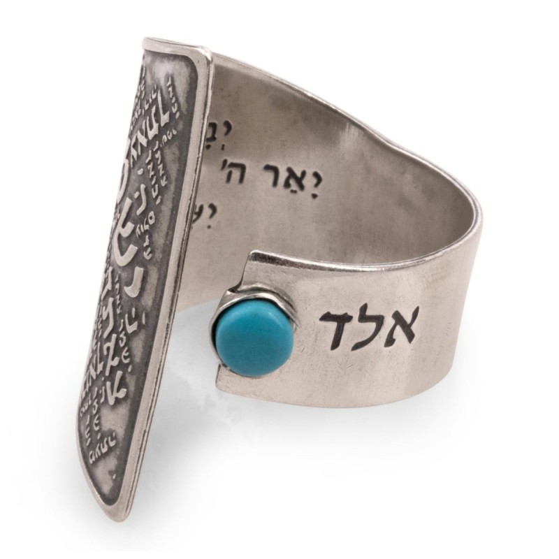 Bague Ajustable en Argent Massif 925 Noirci et Pierre Turquoise - Tr