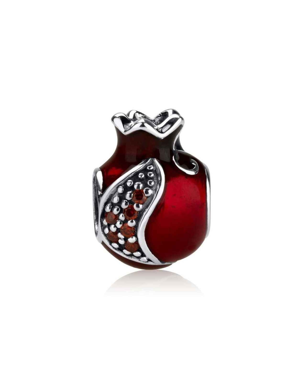 Marina Jewelry Open Pomegranate Bead Charm with Garnet Stones