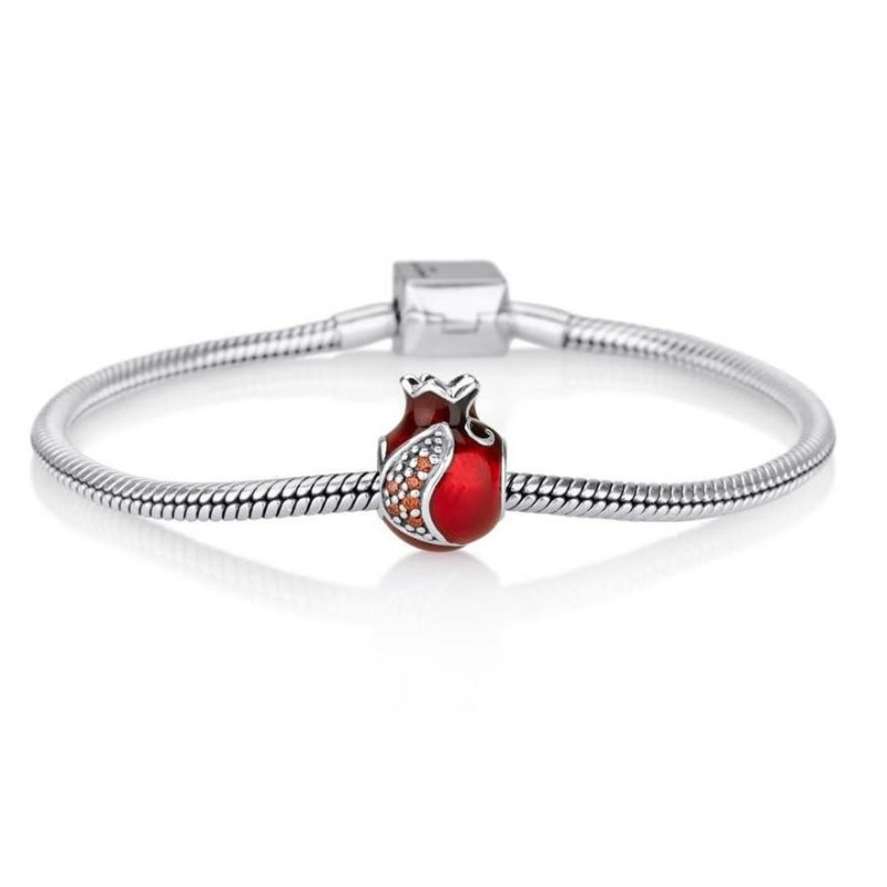 Marina Jewelry Open Pomegranate Bead Charm with Garnet Stones
