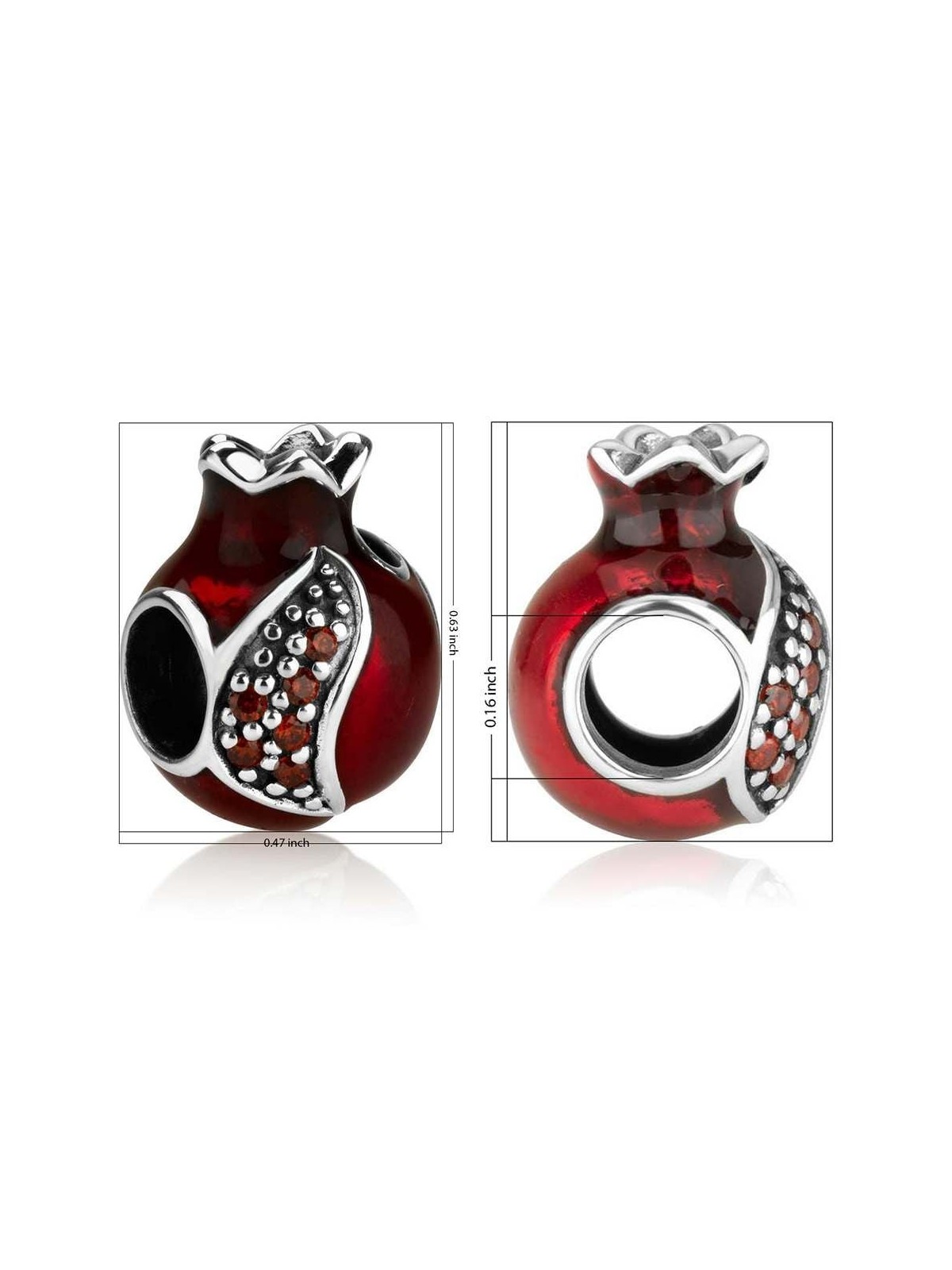 Marina Jewelry Open Pomegranate Bead Charm with Garnet Stones