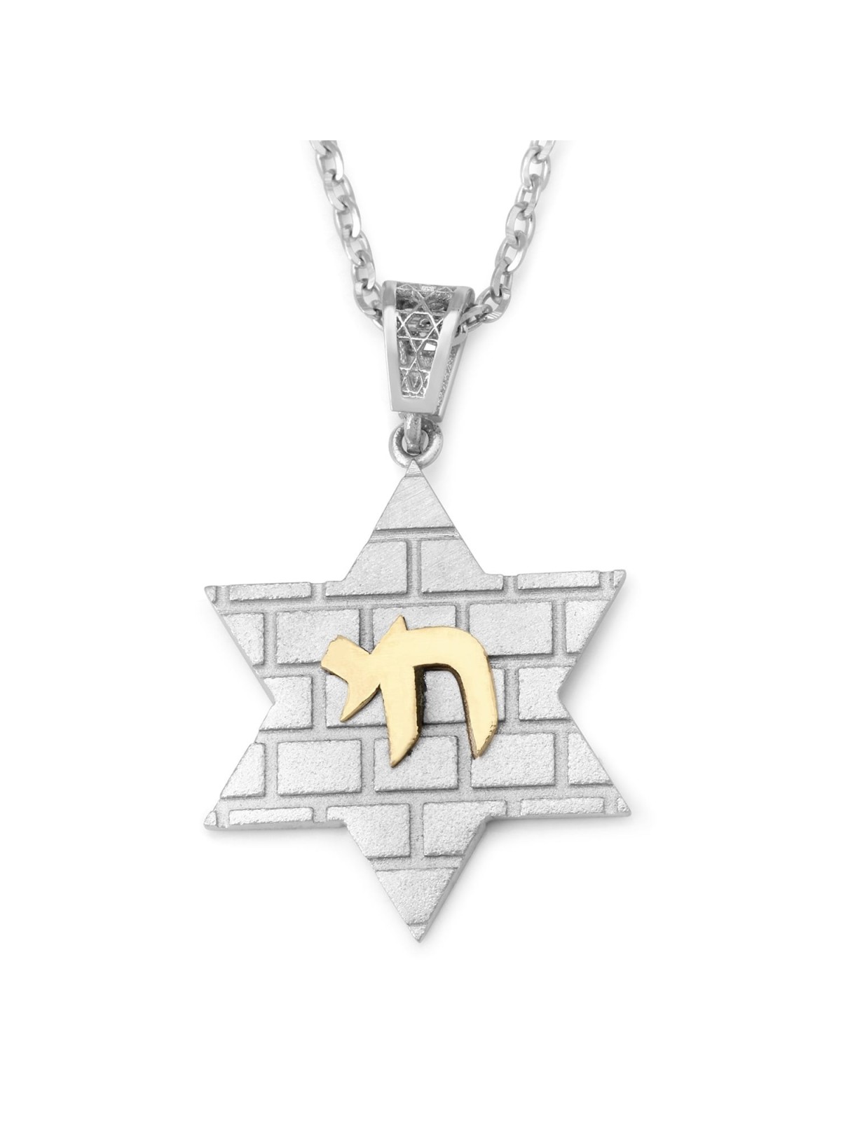 תליון מגן דוד מזהב 14K עם מוטיב חי וכותל