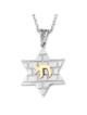 Pendentif étoile de David en or 14 carats avec motif Chai et Kotel