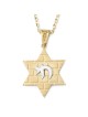 Pendentif étoile de David en or 14 carats avec motif Chai et Kotel