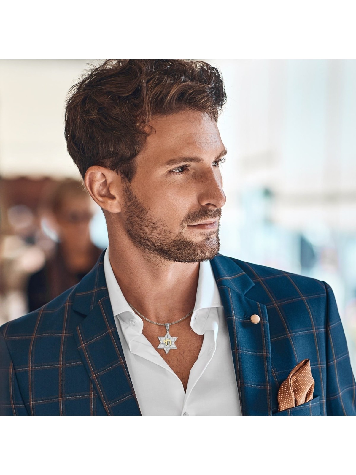 תליון מגן דוד מזהב 14K עם מוטיב חי וכותל