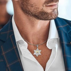 14K Gold Star of David Pendant with Chai and Kotel Motif