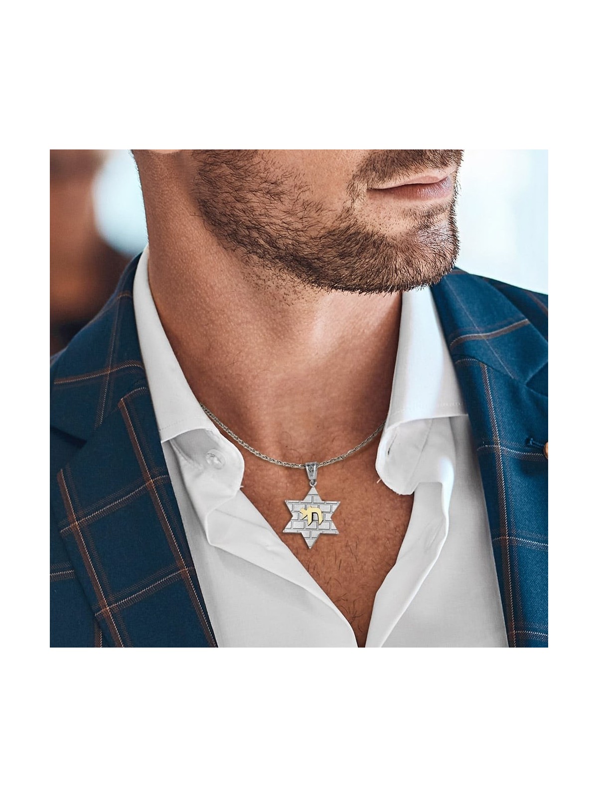 תליון מגן דוד מזהב 14K עם מוטיב חי וכותל