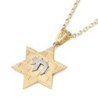 14K Gold Star of David Pendant with Chai and Kotel Motif