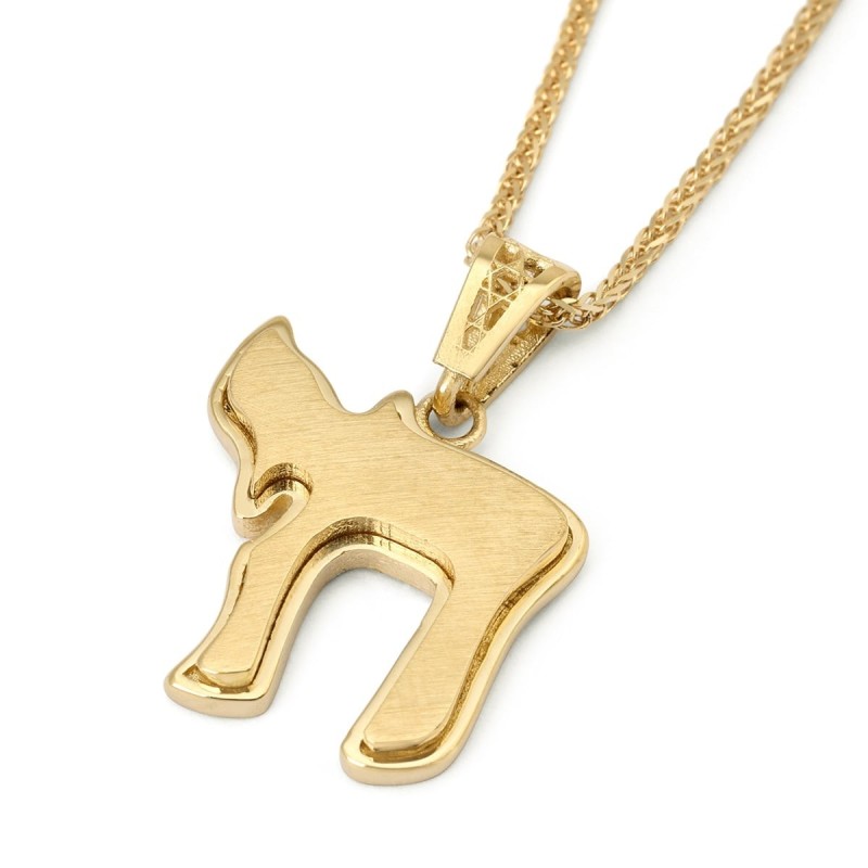 Collier à pendentif double Chai en or 14 carats