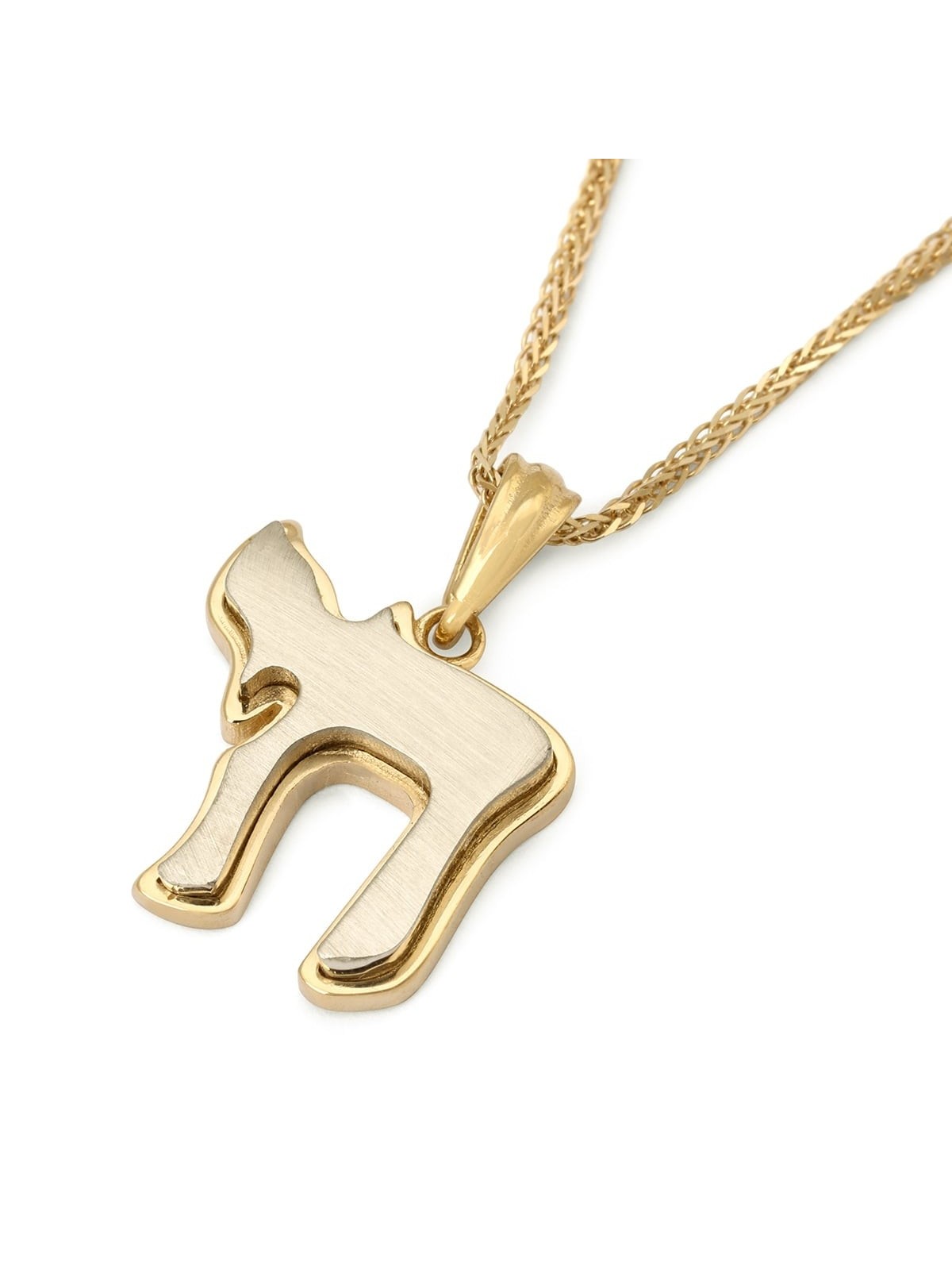 Collier à pendentif double Chai en or 14 carats