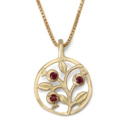 Gold Three Pomegranates Necklace with Ruby Gemstones