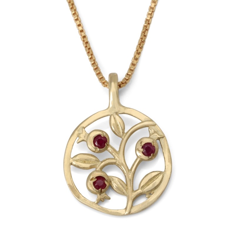 Collier trois grenades en or avec pierres précieuses rubis