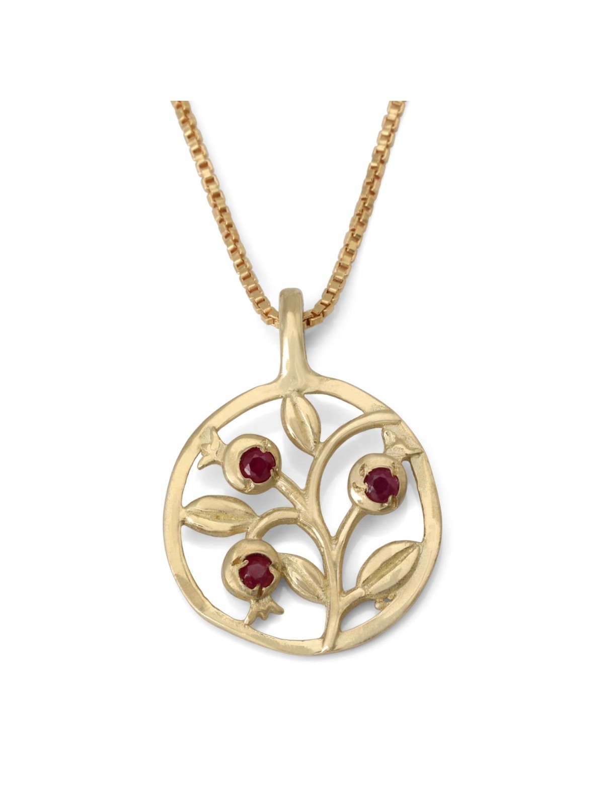 Collier trois grenades en or avec pierres précieuses rubis