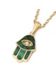 Collier pendentif Hamsa en or 14 carats et pierre d'Eilat avec diamant et mal