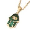 14K Gold and Eilat Stone Hamsa Pendant Necklace with Diamond and Evil