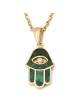 14K Gold and Eilat Stone Hamsa Pendant Necklace with Diamond and Evil