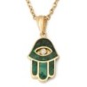 14K Gold and Eilat Stone Hamsa Pendant Necklace with Diamond and Evil