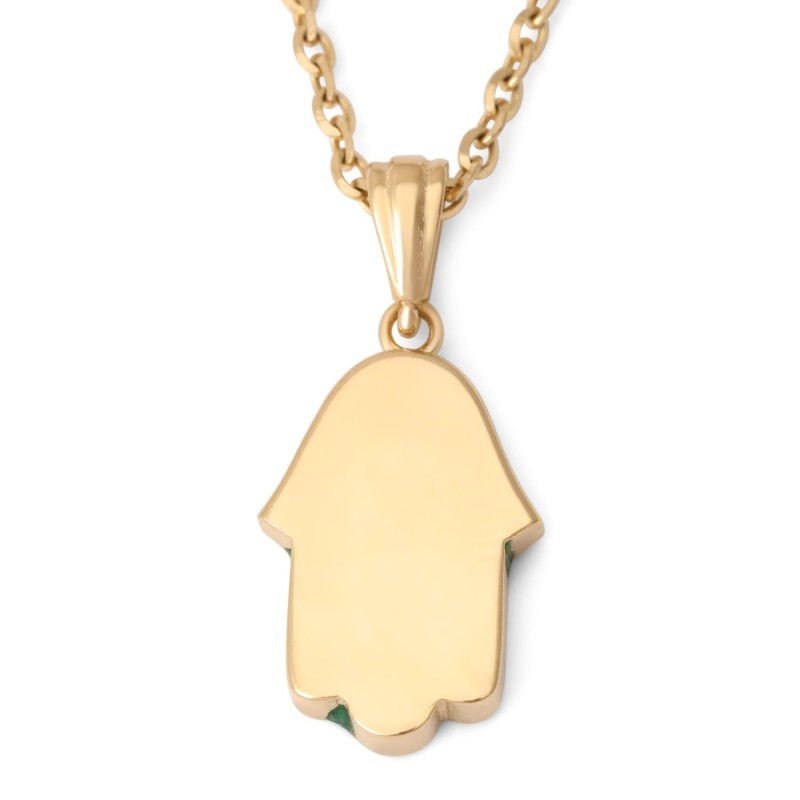Collier pendentif Hamsa en or 14 carats et pierre d'Eilat avec diamant et mal