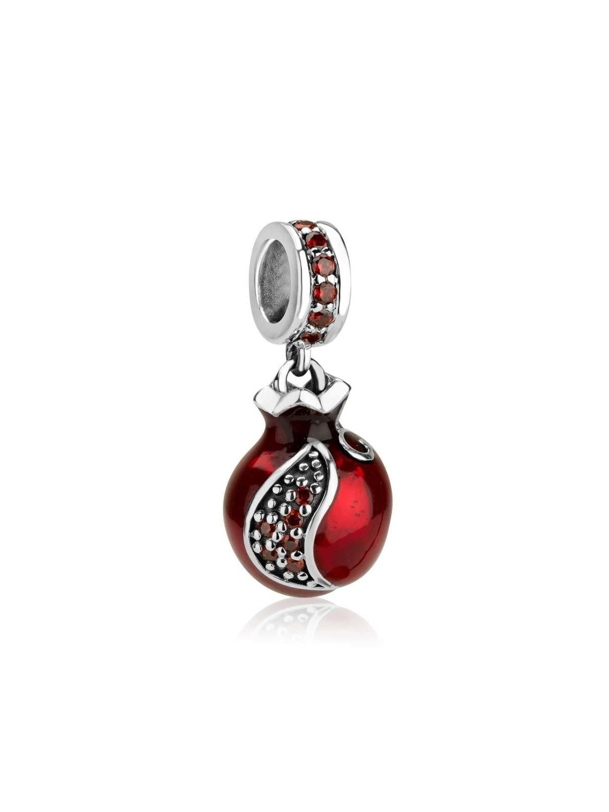 Marina Jewelry Open Pomegranate Pendant Charm with Garnet Stones