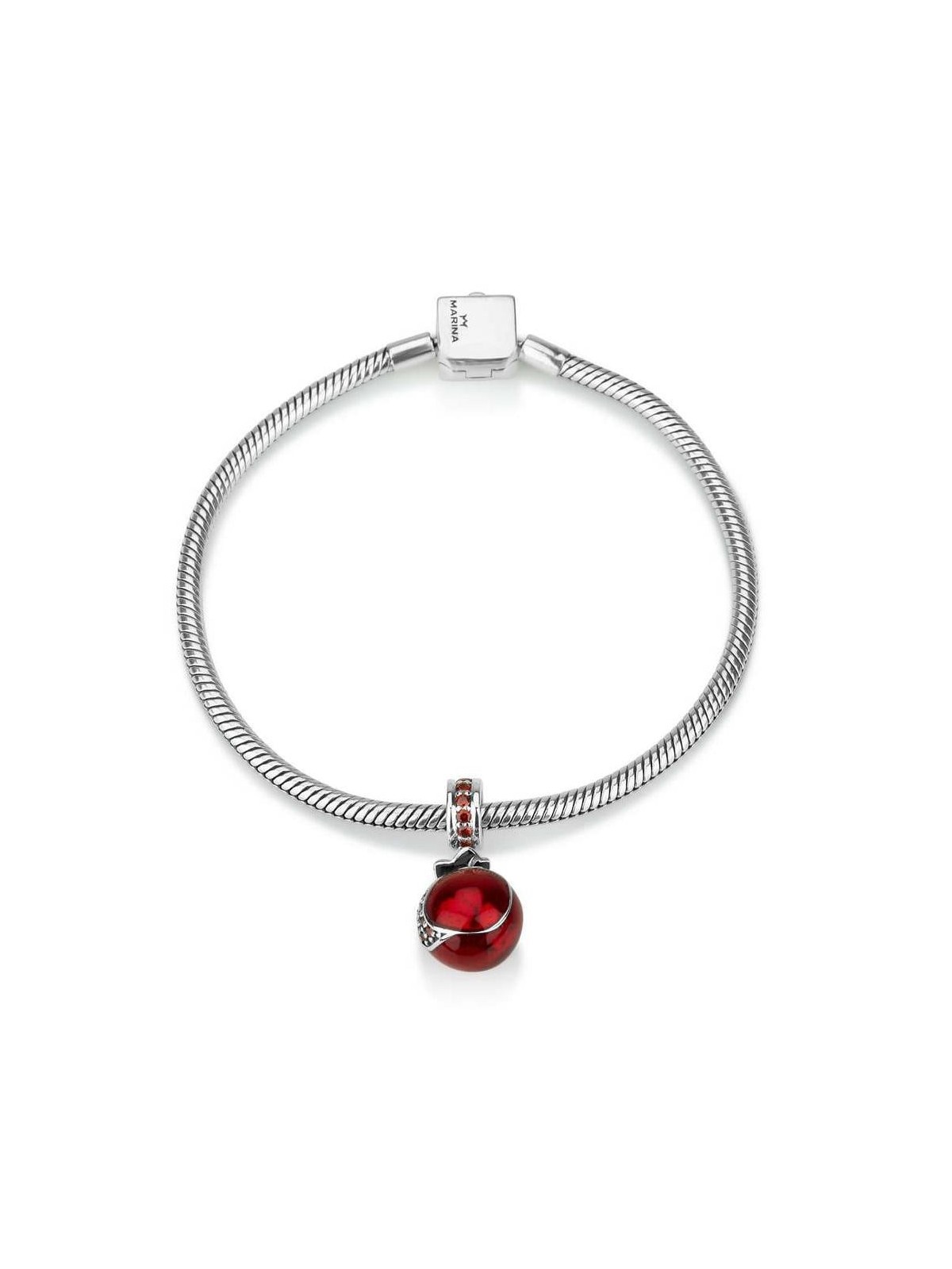 Marina Jewelry Open Pomegranate Pendant Charm with Garnet Stones