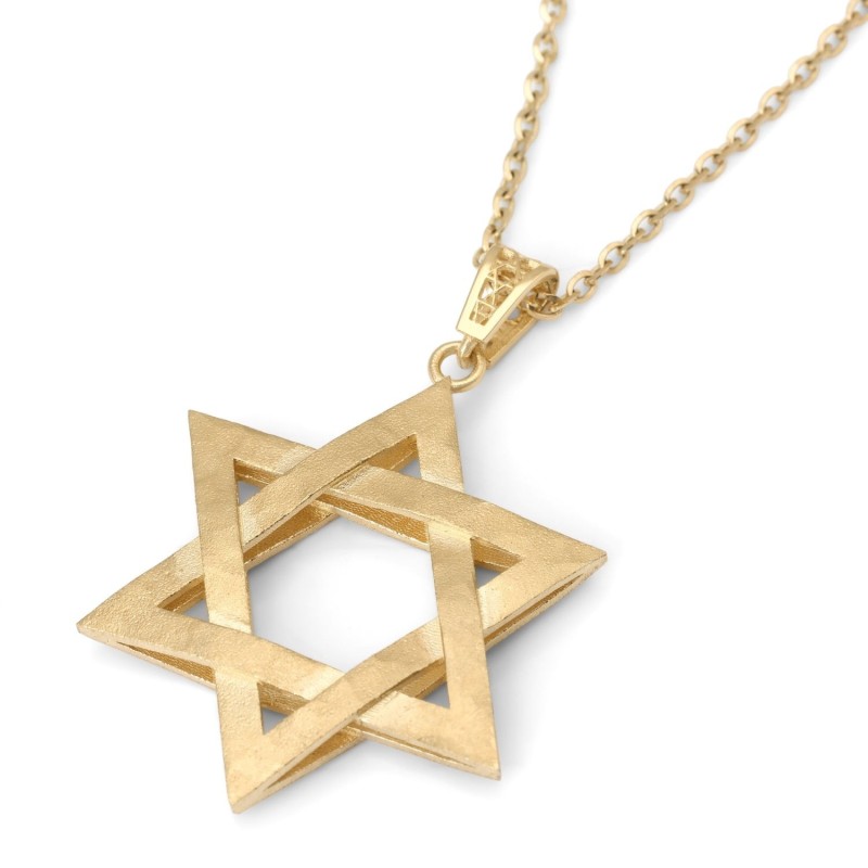 Pendentif grande étoile de David surélevée et imbriquée en or 14 carats - Couleur